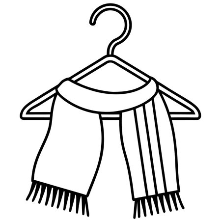 Woolen scarf on a hanger. Vector illustration in outline styleのイラスト素材