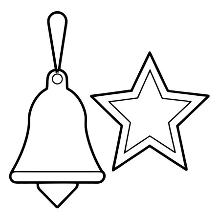 Bell and star icon. Outline illustration of bell and star vector icon for webのイラスト素材