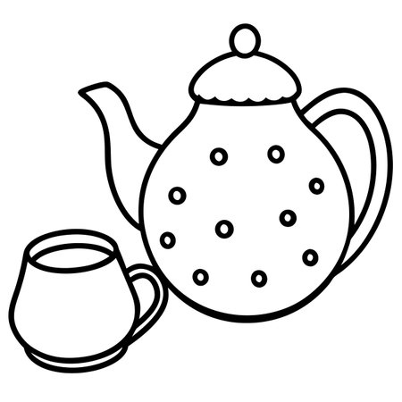 teapot with cup and teacup vector illustration designiconのイラスト素材