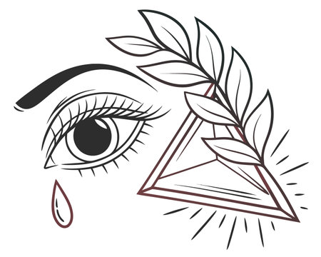 Vector illustration of woman's eye and pyramid. Monochrome image.のイラスト素材