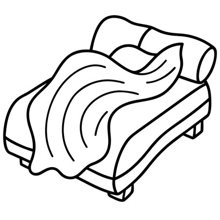 Illustration of a bed in doodle style on white backgroundのイラスト素材