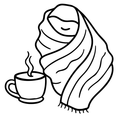 Cup of coffee and a knitted scarf. Vector illustration.のイラスト素材