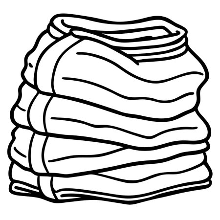 Pile of folded towels. Vector illustration in doodle styleのイラスト素材