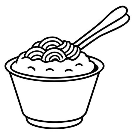 Bowl of rice noodle with spoon icon. Outline illustration of bowl of rice noodle with spoon vector icon for webのイラスト素材