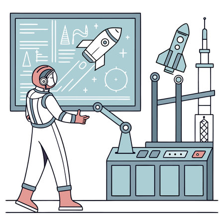 Astronaut in space suit and helmet. Astronaut in outer space. Vector illustration.のイラスト素材