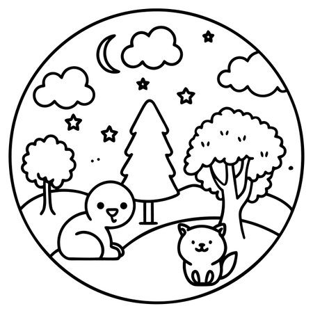 cute little dog and bear in the landscape vector illustration graphic designのイラスト素材