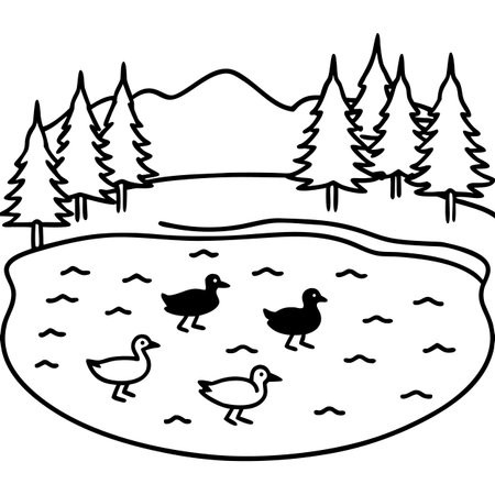 Duck and ducklings on the lake. Vector illustration for coloring book.のイラスト素材