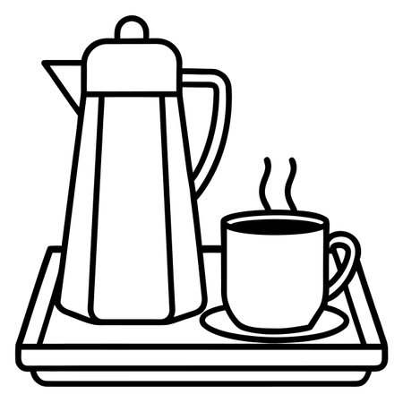 coffee kettle and coffee cup on tray icon vector illustration graphic designのイラスト素材