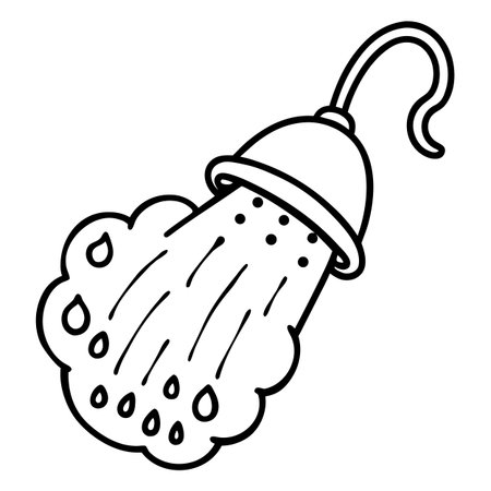 tattoo in black line style of a shower head with water dropsのイラスト素材