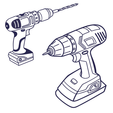 Electric screwdriver and drill. Vector illustration in doodle style.のイラスト素材