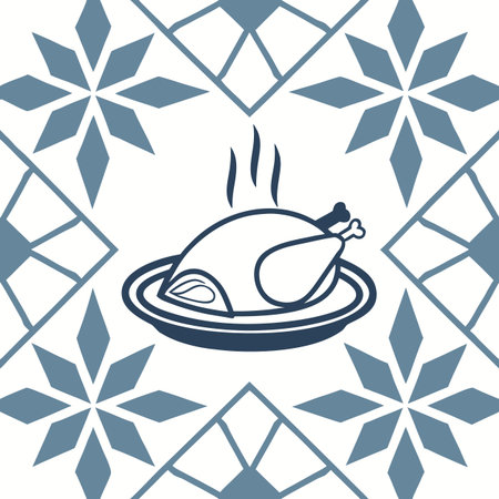 Vector illustration of roasted turkey on a plate. Outline icon.のイラスト素材