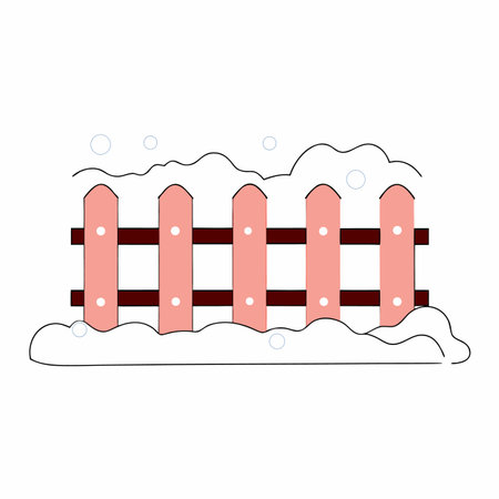 Fence with snow. Vector illustration in flat style on white background.のイラスト素材