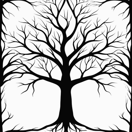 Silhouette of a tree with roots and leaves. Vector illustration.のイラスト素材