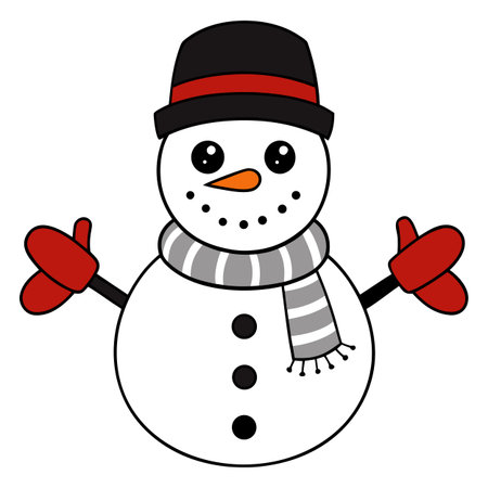 Snowman wearing hat, scarf and mittens. Vector illustration.のイラスト素材