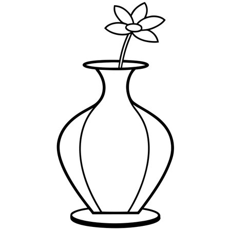 Flower in a vase. Black and white vector illustration.のイラスト素材
