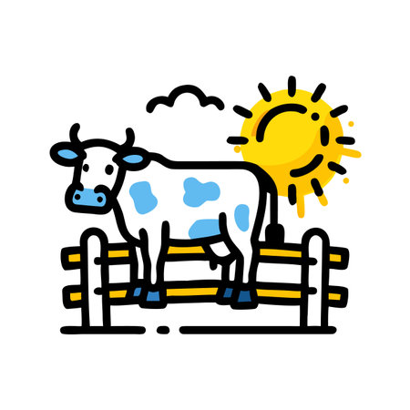 Cows and sun. Farm animals. Vector illustration in line style.のイラスト素材