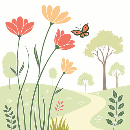 Spring background with flowers and butterflies. Vector illustration. Eps 10.のイラスト素材