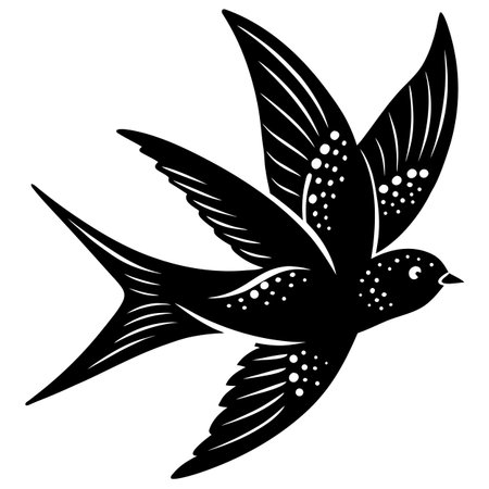 swallow bird black and white silhouette isolated on white background vector illustrationのイラスト素材