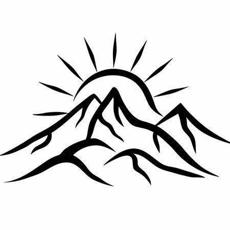 mountain and sun, vector illustration, isolated on a white backgroundのイラスト素材