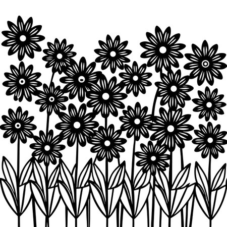 Black and white floral background with daisies. Vector illustration.のイラスト素材