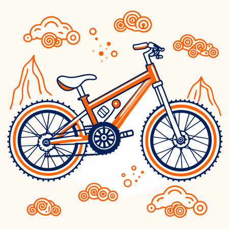 Bicycle in the clouds. Vector illustration in doodle style.のイラスト素材
