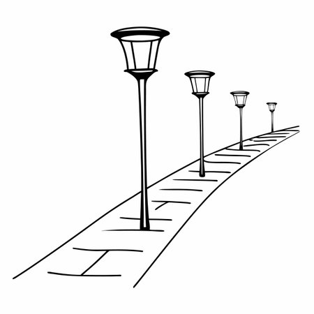 Street lamps. Vector illustration in black and white colors on a white backgroundのイラスト素材