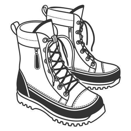 Stylized illustration of a pair of hiking boots on a white backgroundのイラスト素材