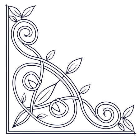 Illustration of a decorative border with leaves and curls on a white backgroundのイラスト素材