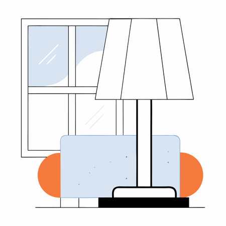 Vector illustration of a living room with a window and a floor lamp.のイラスト素材
