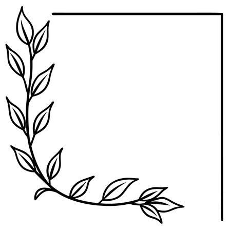 Black and white frame with foliage silhouettes. Vector clip art.のイラスト素材