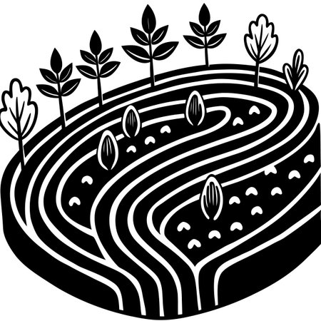 Illustration of a garden maze with trees and plants in black and whiteのイラスト素材