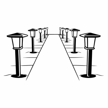 Street lights in black and white. Vector illustration of street lamps.のイラスト素材