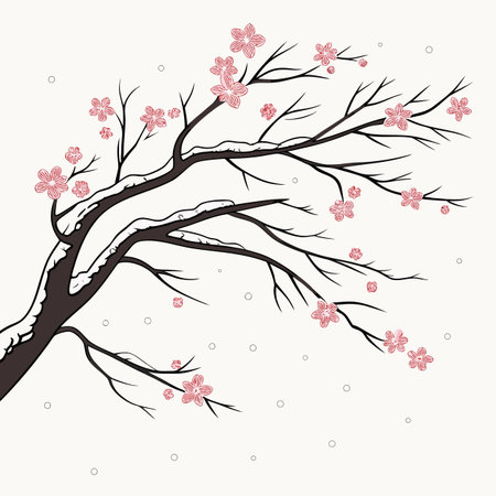 Cherry blossom tree branch in winter season. Vector illustration.のイラスト素材
