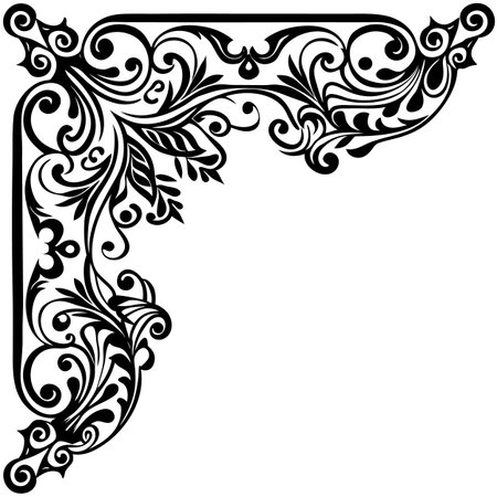 Illustration of a decorative frame with floral elements in black and whiteのイラスト素材