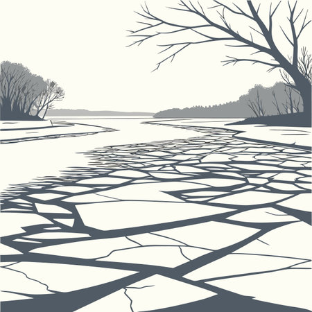Illustration of a frozen lake with bare trees in the background.のイラスト素材