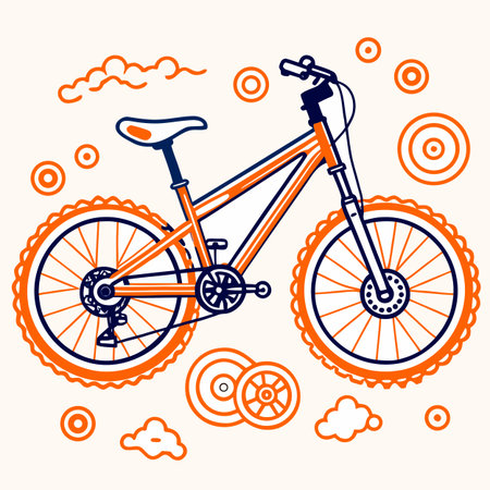 Hand drawn vector illustration of a bicycle on a background of clouds.のイラスト素材