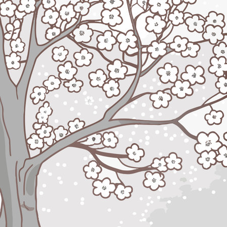 Vector illustration of a cherry blossom tree with flowers on a gray backgroundのイラスト素材