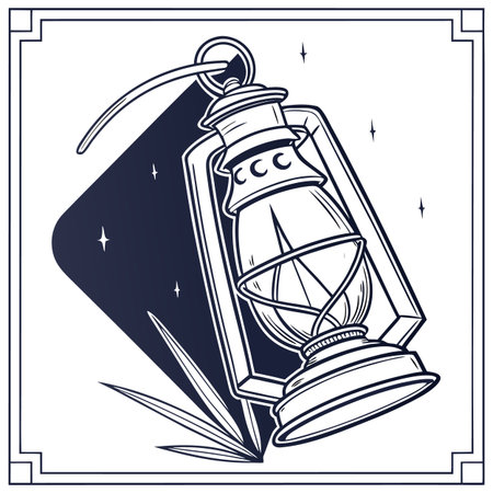 Vintage kerosene lamp. Hand drawn vector illustration in retro style.のイラスト素材