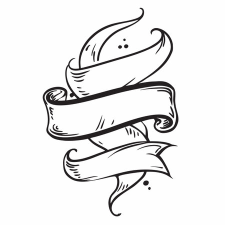 Vector hand drawn vintage ribbon banner isolated on white background. Vector illustration.のイラスト素材