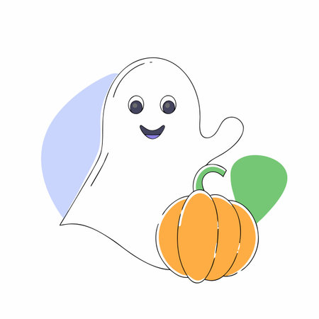 Vector illustration of a ghost with a pumpkin on a white background.のイラスト素材