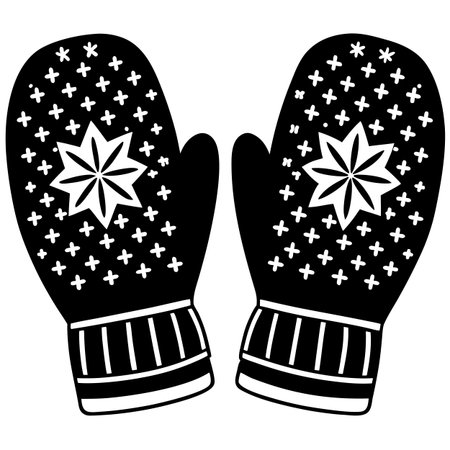 Vector illustration of mittens with stars and snowflakes on white backgroundのイラスト素材