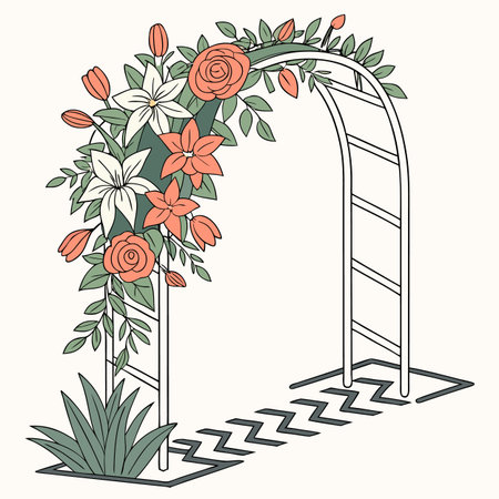 Decorative arch with flowers. Vector illustration in doodle style.のイラスト素材