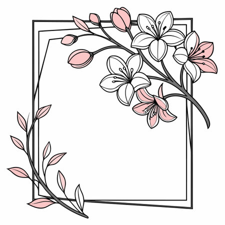 Illustration of floral frame with pink and white flowers on white backgroundのイラスト素材