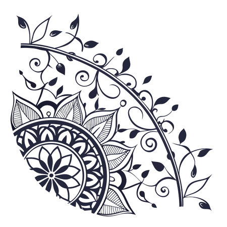 Ethnic floral ornament in indian style. Hand drawn vector illustrationのイラスト素材
