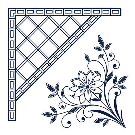 Decorative border with floral ornament in black and white colors. Vector illustration.のイラスト素材