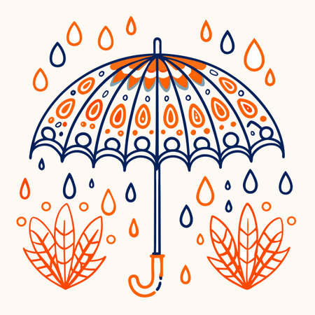 Umbrella with rain drops. Hand drawn doodle style. Vector illustration.のイラスト素材