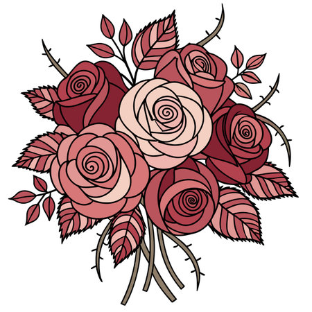 Illustration of a bouquet of red roses on a white backgroundのイラスト素材