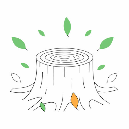 Tree stump with leaves. Vector illustration in doodle style.のイラスト素材