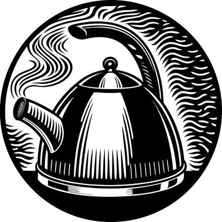 Kettle.Tattoo art ready for vinyl cutting. Vector illustration.のイラスト素材