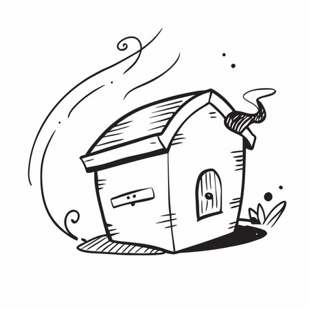 Hand drawn doodle of a small house. Vector illustration.のイラスト素材